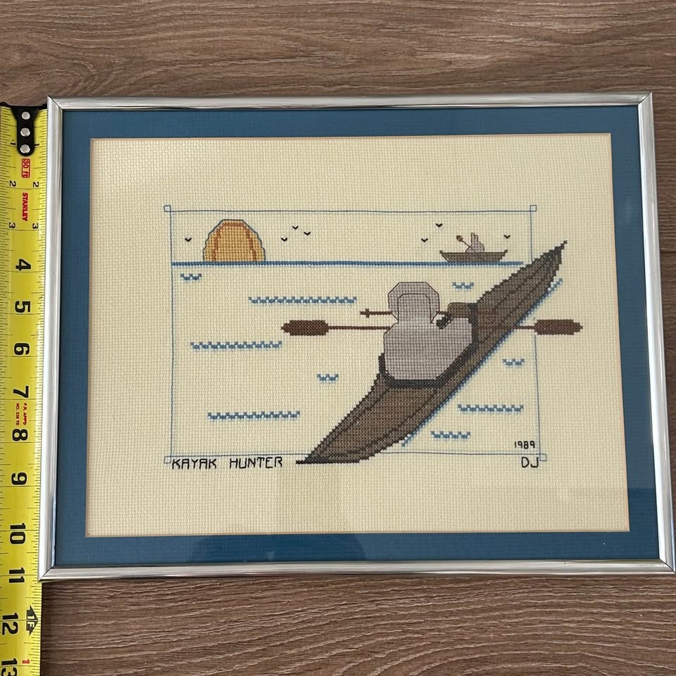 Vintage Framed Cross-Stitch “Kayak Hunter” (1989) - photo 5
