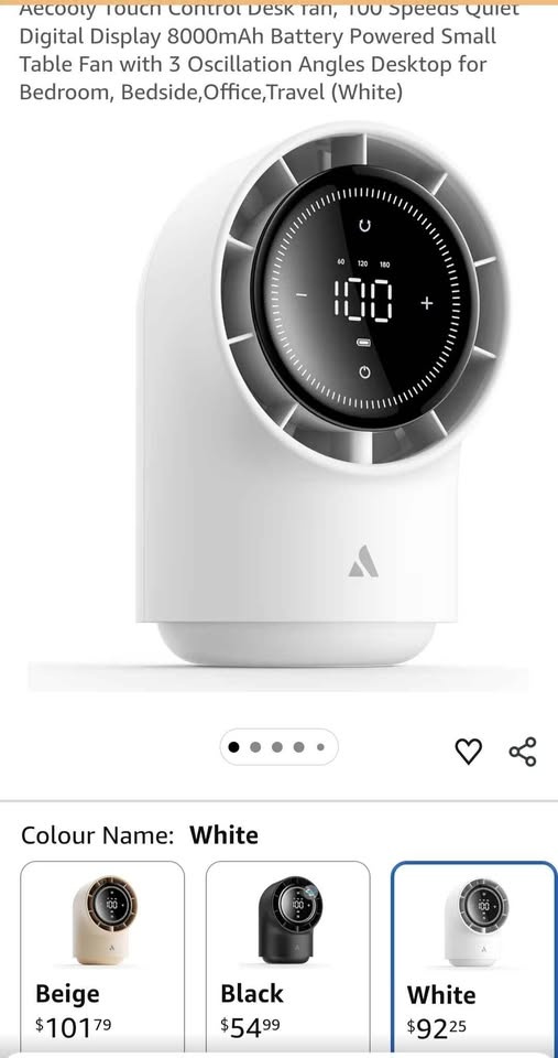 Aecooly Touch Control Desk Fan (White)