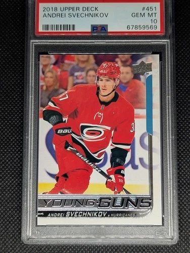 2018 UPPER DECK #451 ANDREI SVECHNIKOV YOUNG GUNS RC ROOKIE PSA