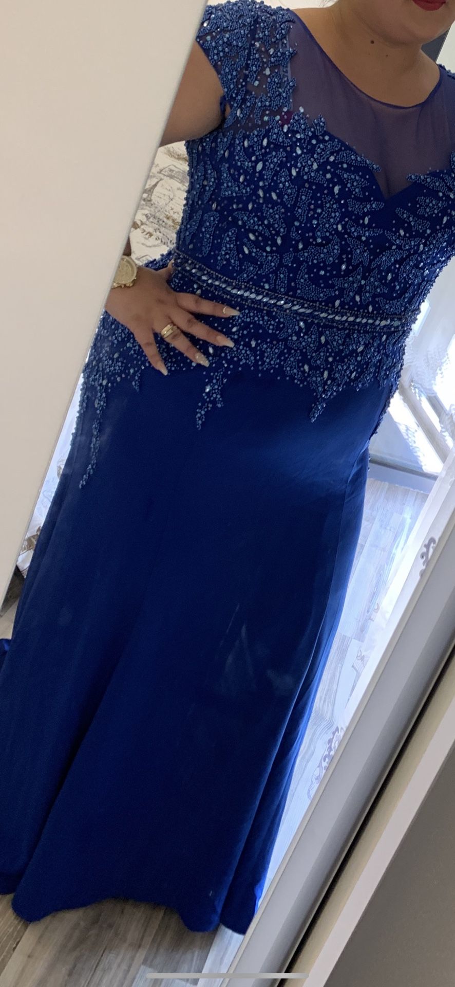 Blue Evening Gown Embellished - Plus Size