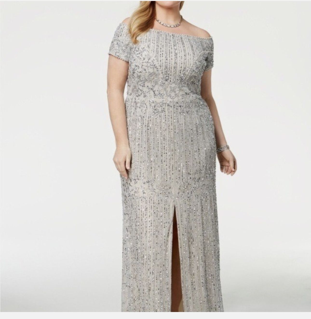 Adrianna Papell Silver Gown - Plus Size