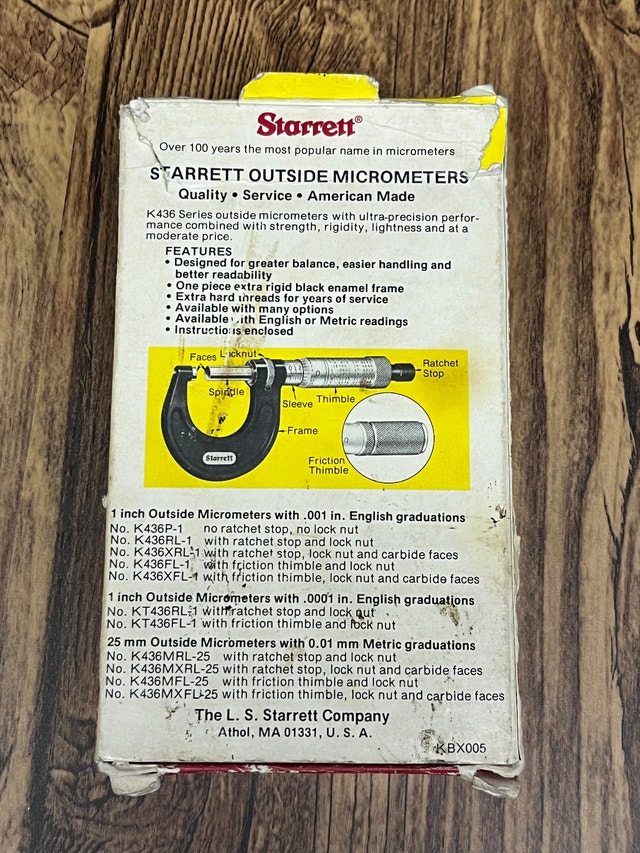 Starrett Outside Micrometer No. K436RL-1 - photo 2