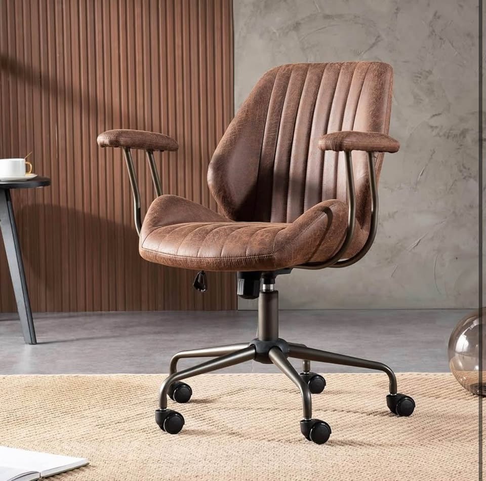 ovios Home Office Chair, Mid-Century Modern Faux Leather Chair