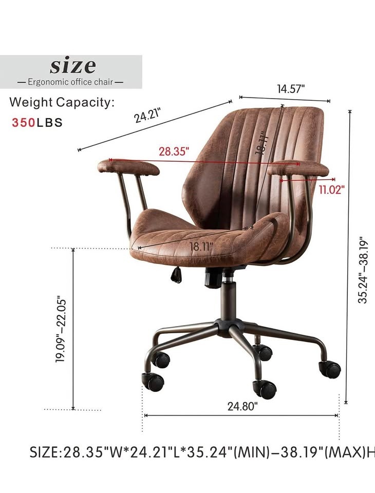ovios Home Office Chair, Mid-Century Modern Faux Leather Chair - photo 2