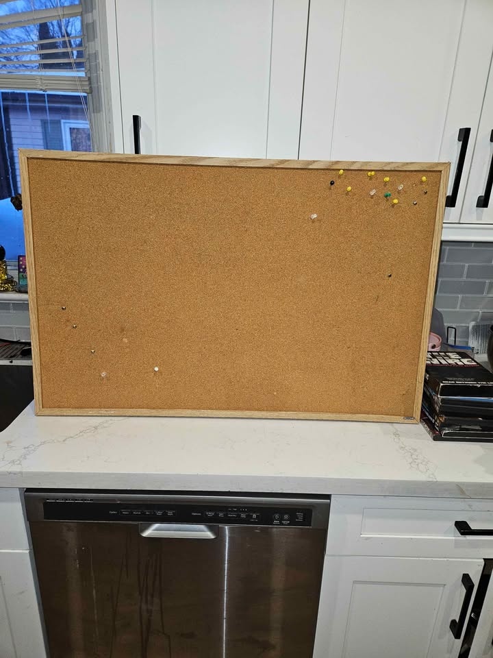 Large Cork Bulletin Board – Wood Frame – 35” x 22¾”