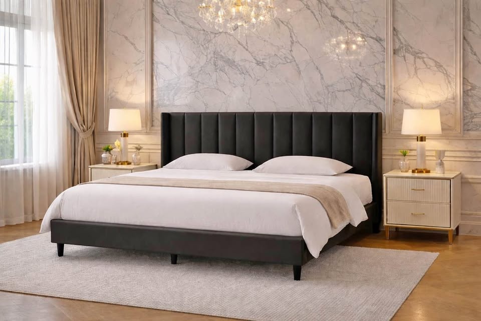 Velvet Wingback Upholstered Platform Bed - Queen/King