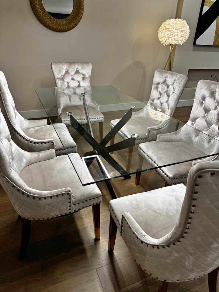 Glass Dining Table with Metal Legs - BRAND NEW