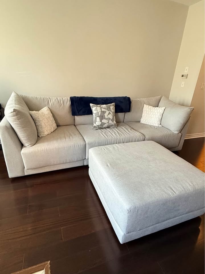 Large Grey Couch with Large Foot Stool