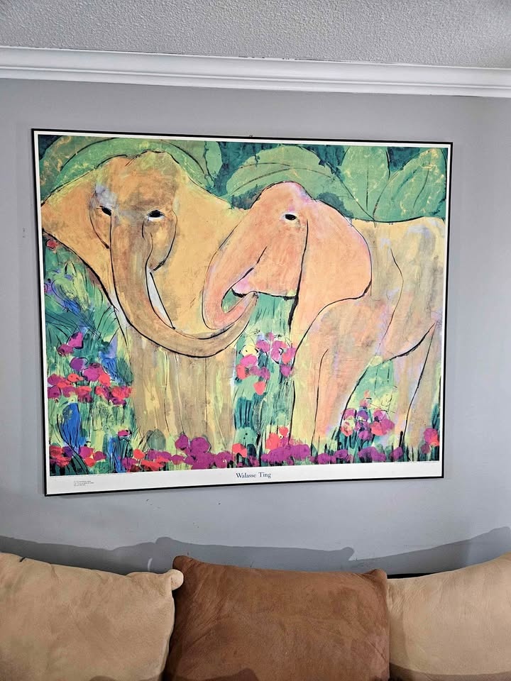 Large Framed Walasse Ting Art Print – Colourful Elephants