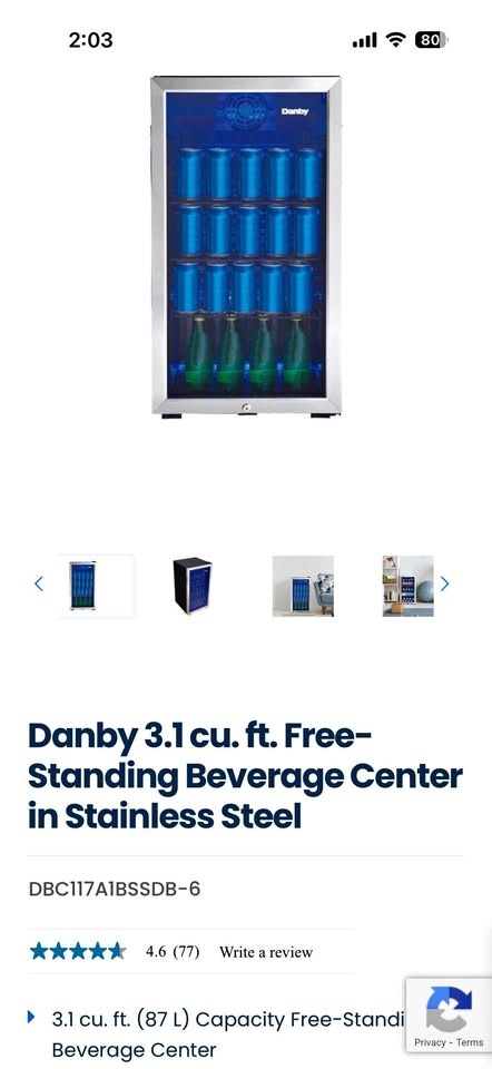 Danby 3.1 cubic mini refrigerator