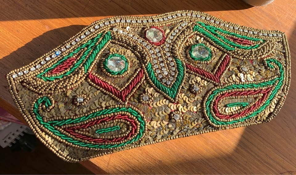 Antique Moroccan bejewelled embroidered Clutch 10x5