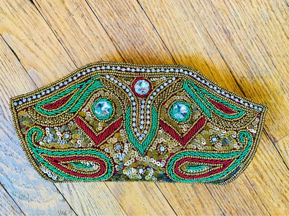 Antique Moroccan bejewelled embroidered Clutch 10x5 - photo 3