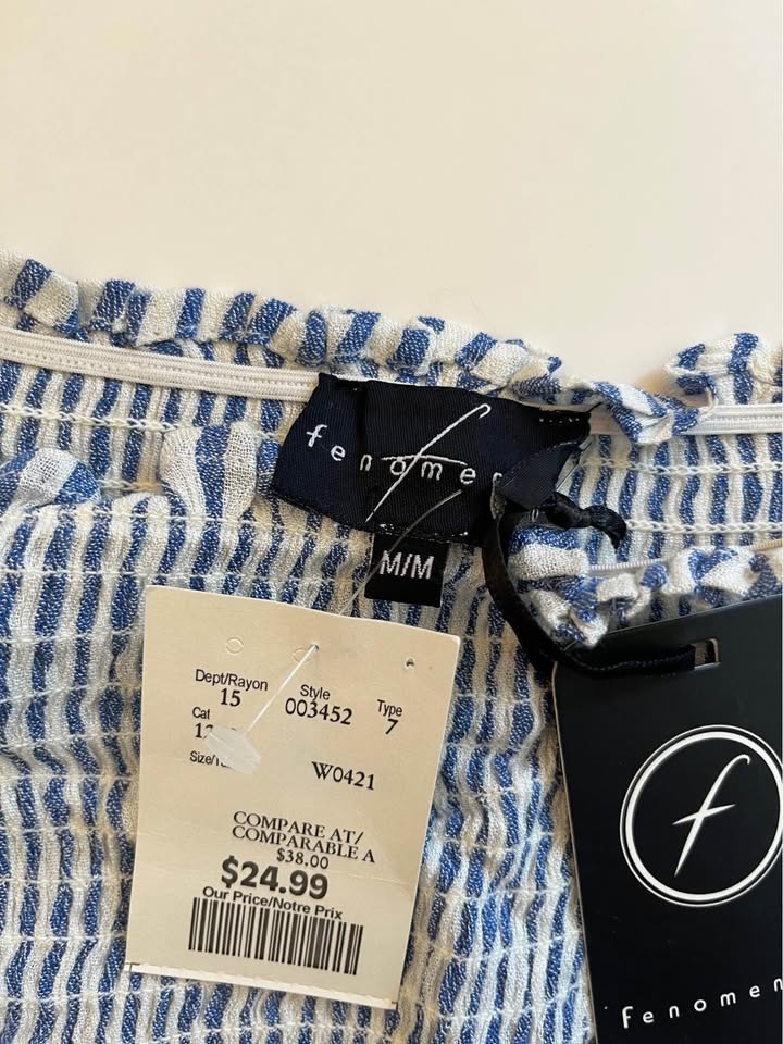 Striped Ruffle Puff Sleeve Shirt - M - photo 2