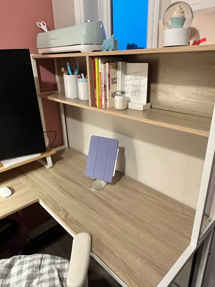 L-Shaped Computer Desk with Metal Base and Open Storage - photo 4