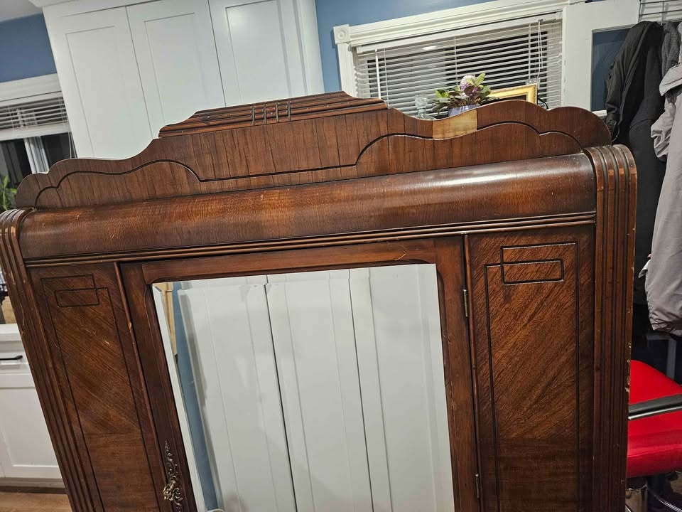 Antique Wardrobe Cabinet with Mirror – Solid Wood (c.1900–1920) - photo 5