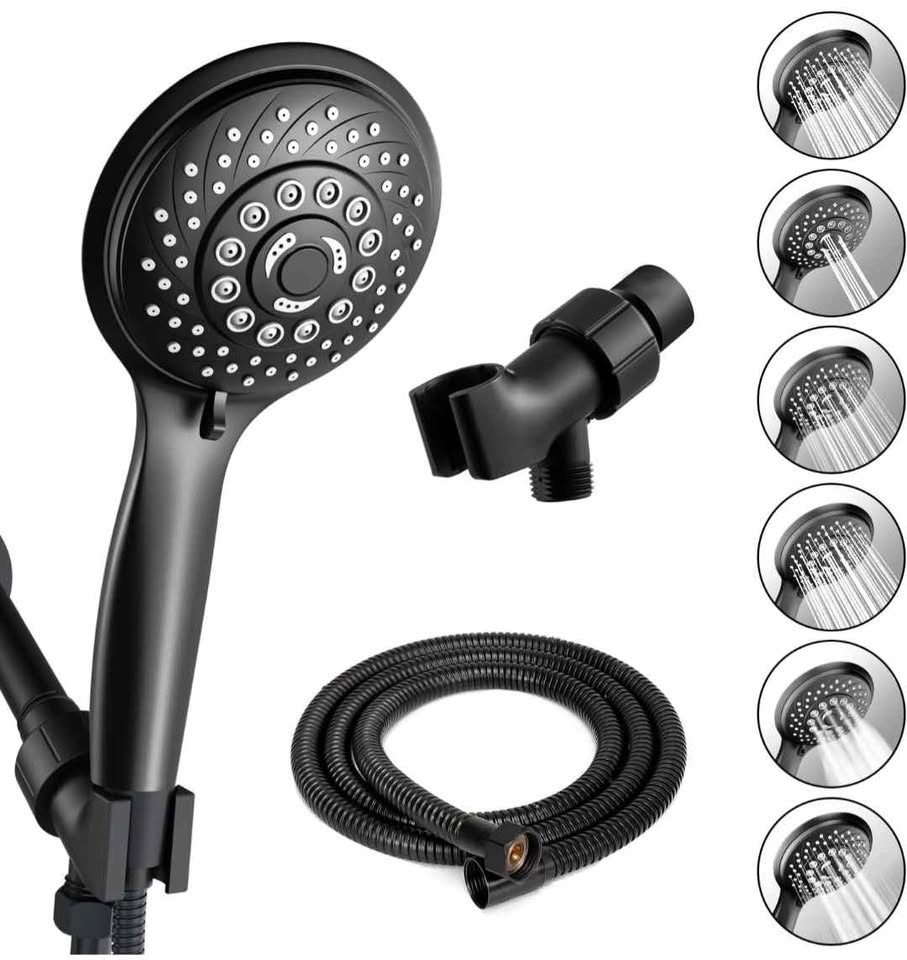 6-Mode Handheld Shower Head with Hose – Black