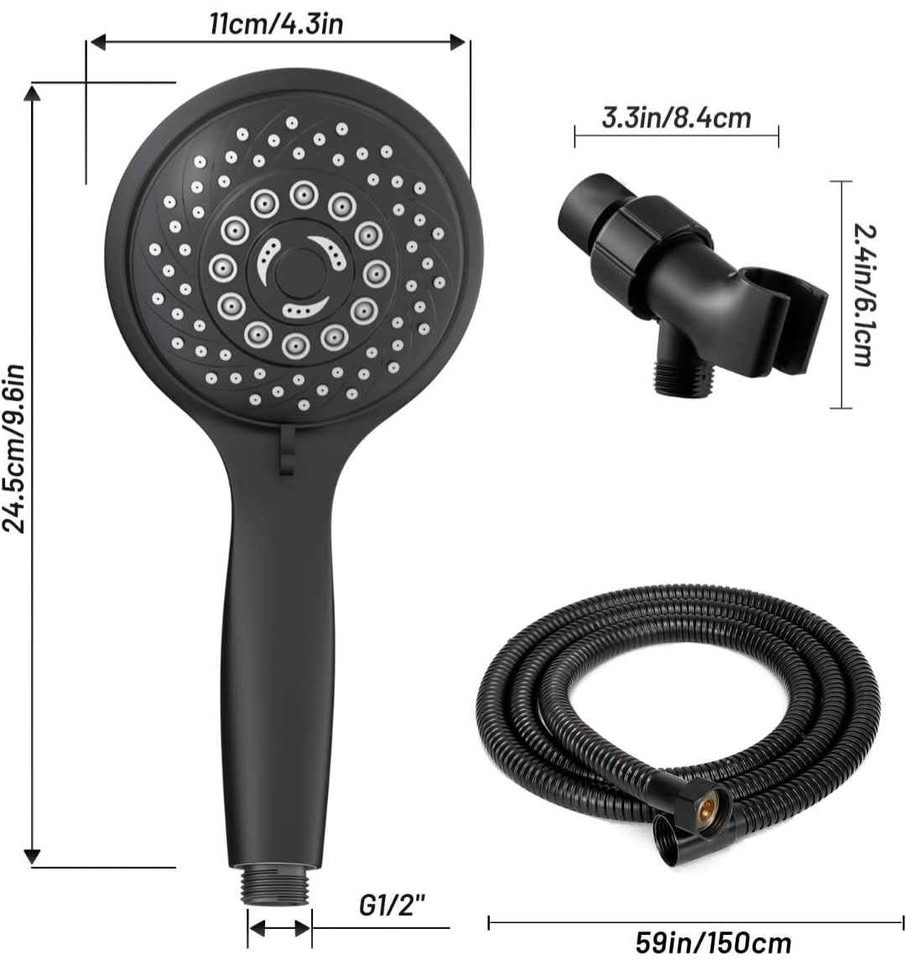 6-Mode Handheld Shower Head with Hose – Black - photo 2