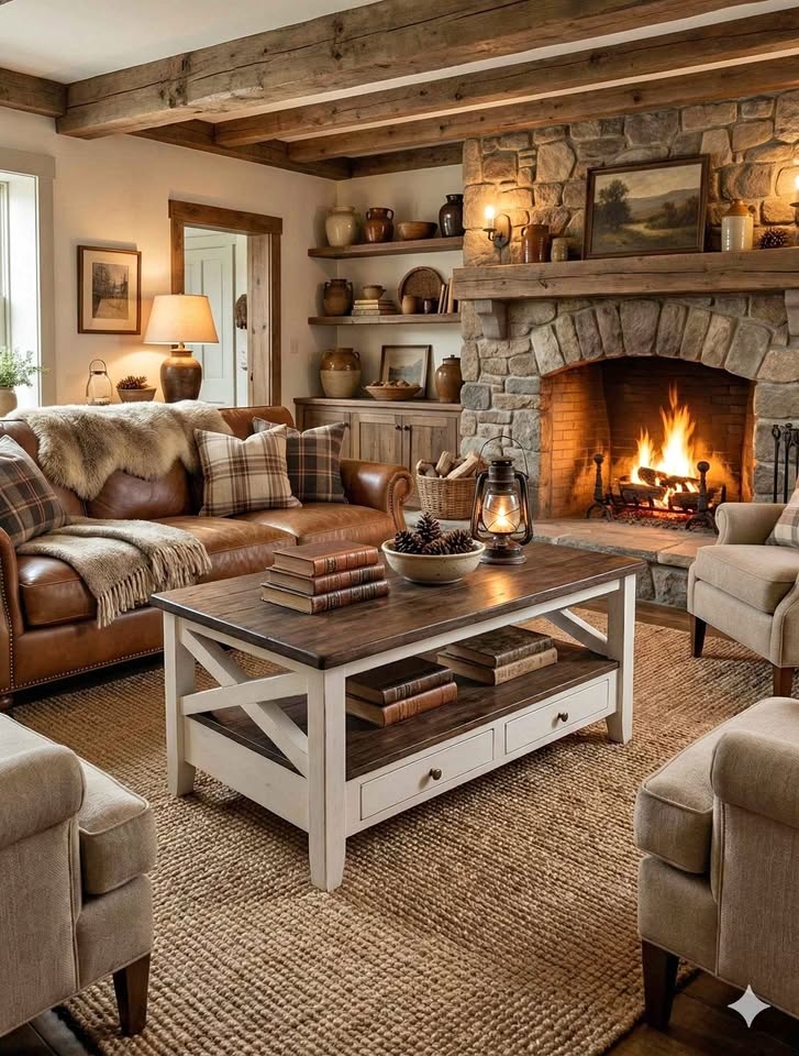 Rustic Farmhouse Coffee Table – Thick Solid Top & X-Base