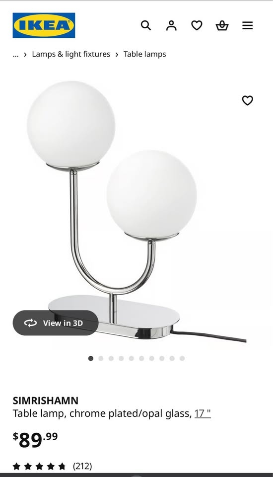 Ikea SIMRISHAMN Table Lamp - Chrome/Opal Glass