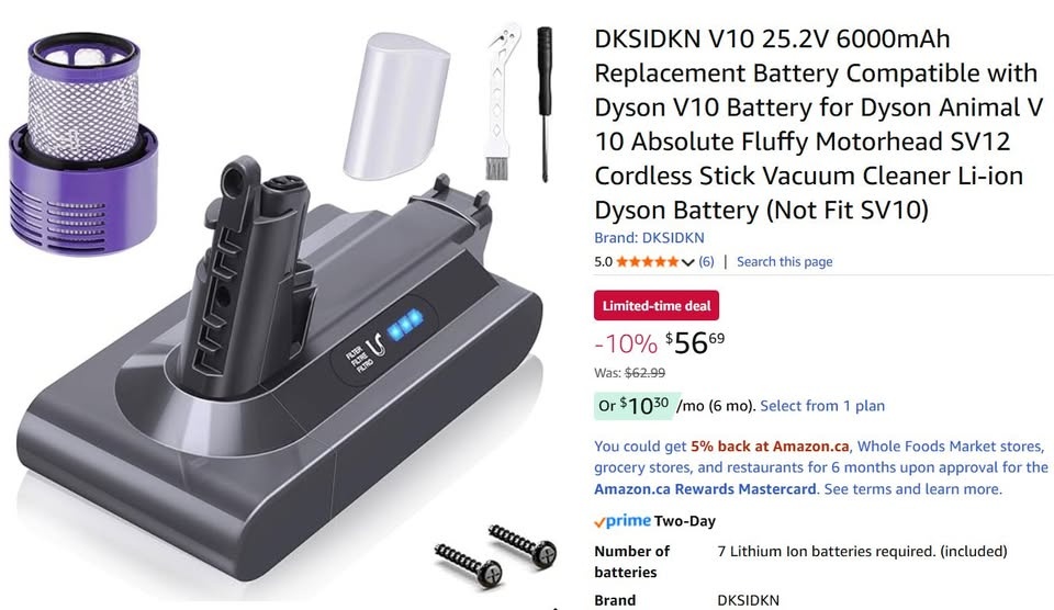 Replacement Battery for V10 Cordless Vacuum – 6000mAh - photo 2