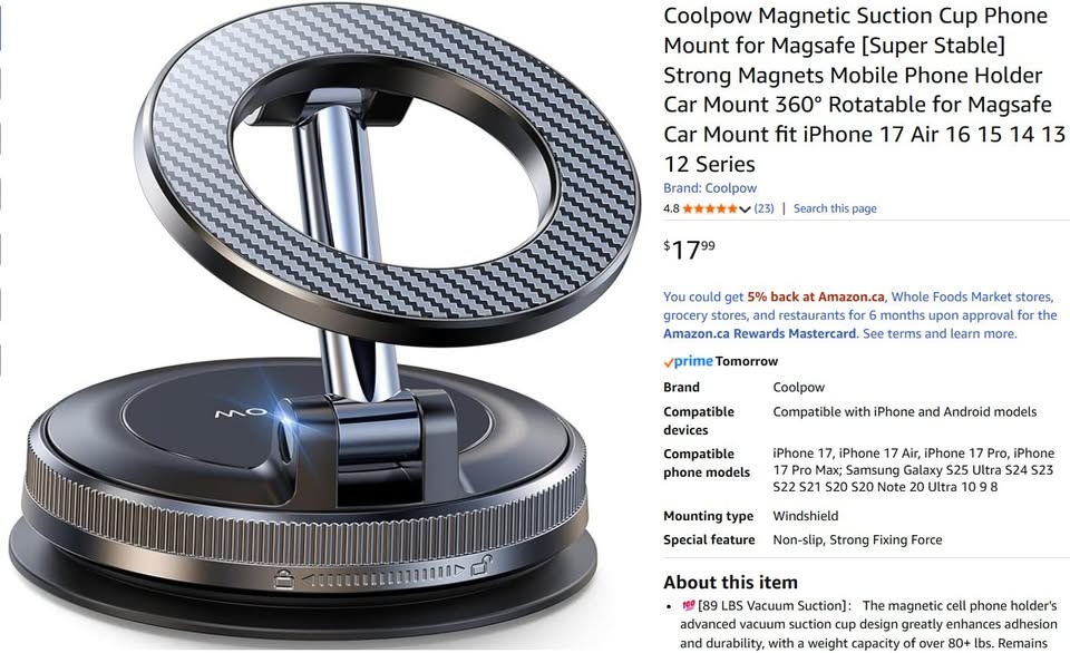 Magnetic Suction Cup Phone Mount for MagSafe – 360° Rotatable - photo 2