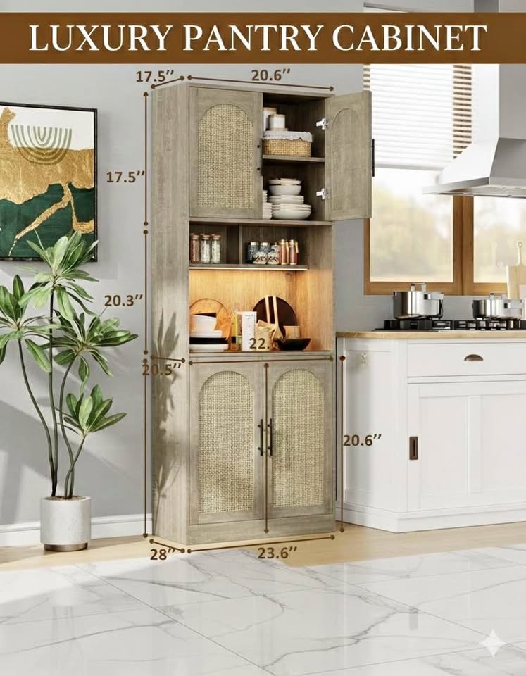 71" Pantry Cabinet with Countertop & LED Microwave Shelf