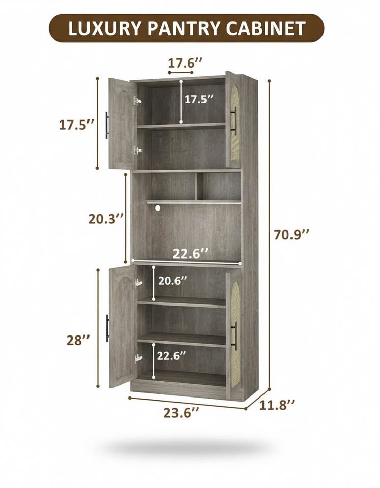 71" Pantry Cabinet with Countertop & LED Microwave Shelf - photo 5