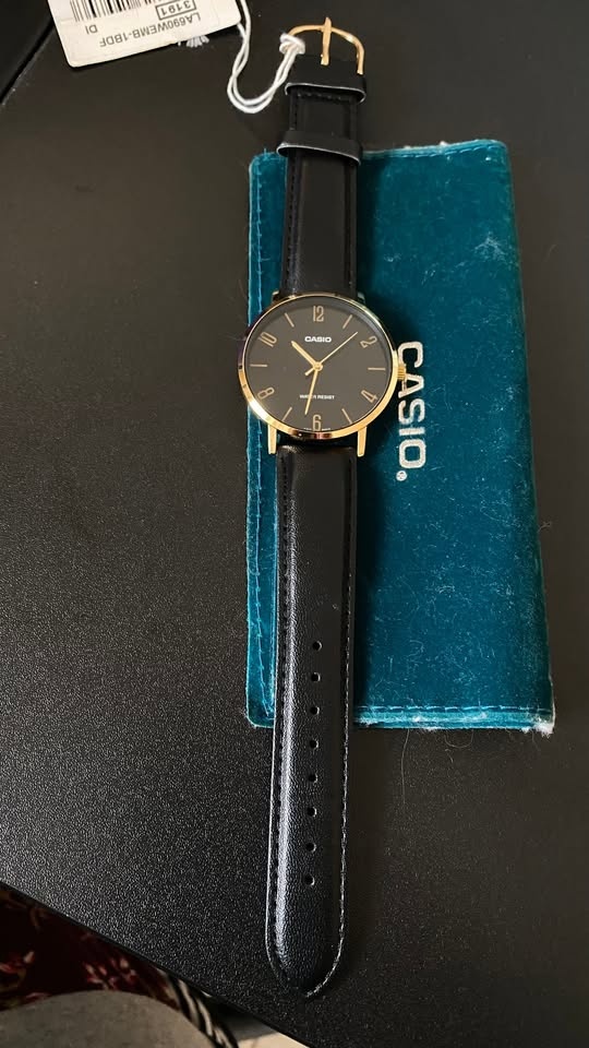 Casio Men's Minimalistic Gold Tone Black Leather Watch