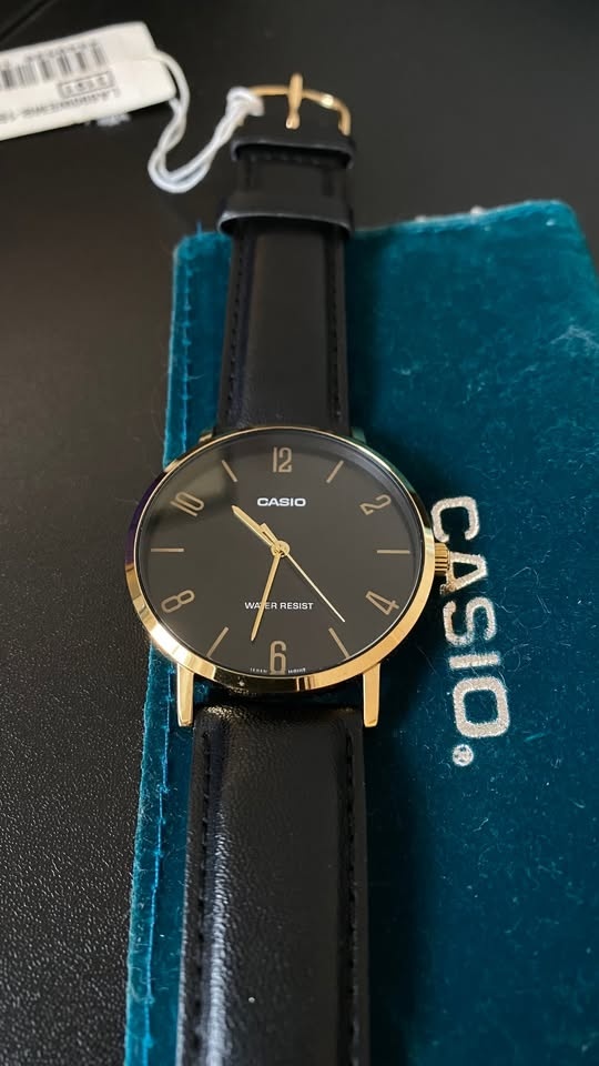 Casio Men's Minimalistic Gold Tone Black Leather Watch - photo 3