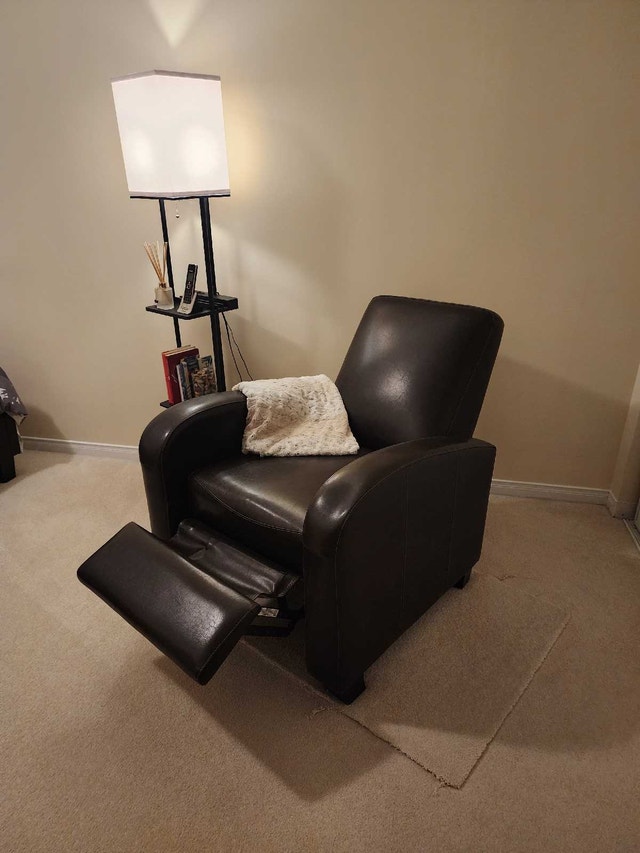 Leather Recliner Chair and Shelf Light Fixture - photo 3