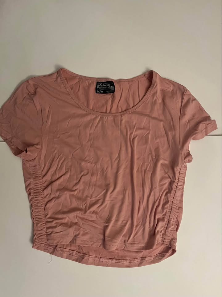 Pink Ruched Cropped Shirt - M