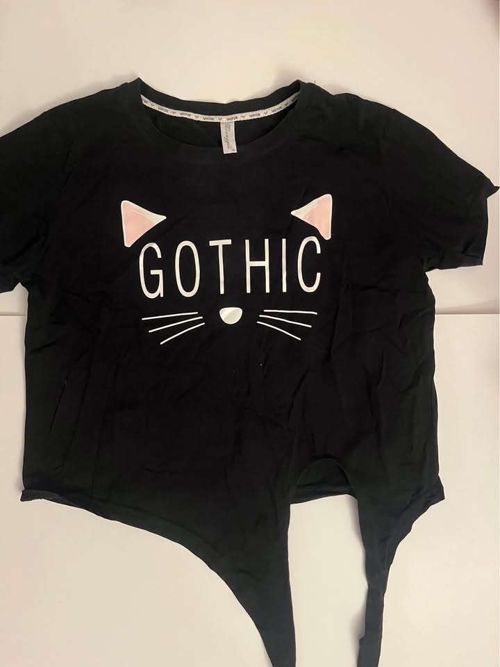 Korean style black cat tied shirt