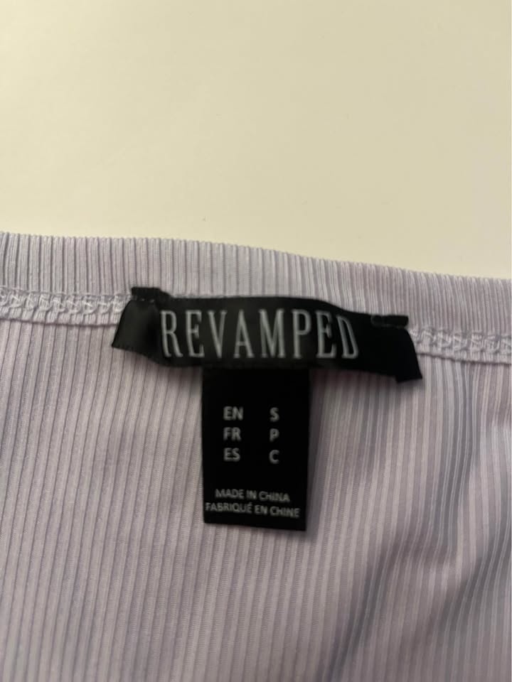 Purple Cropped Ribbed Drawstring Shirt - S - photo 2