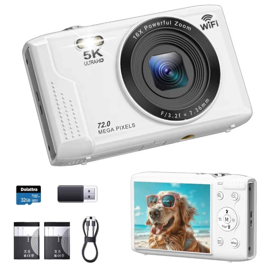 BNIB White 5K Digital Camera w/ 16x Zoom, 72MP, WiFi - photo 3