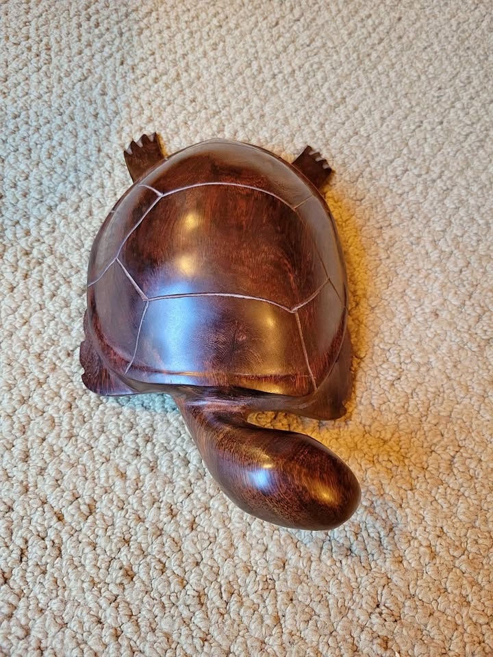 Hand-Carved Wooden Sea Turtle Figurine