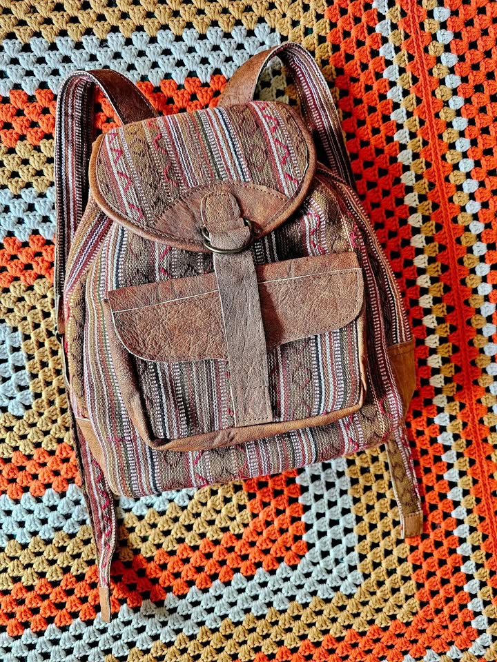 Vintage Leather Boho Hippy Backpack