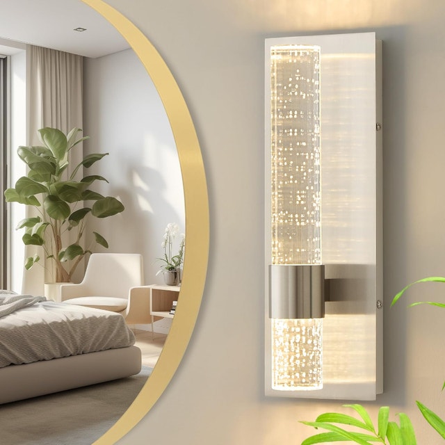 NEW Indoor LED Wall Sconce Bubble Crystal Wired Light (nickel)