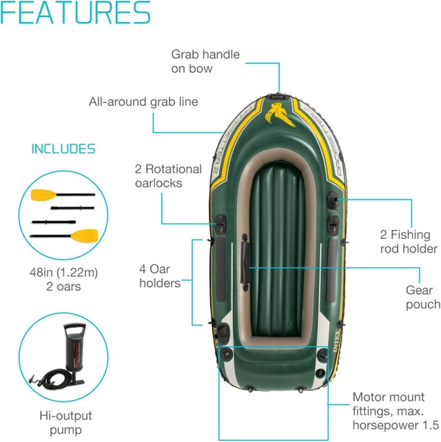 Inflatable Boat w/ 48" Oars + Manual, Foot & Electric Pumps