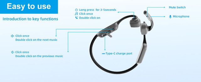 Brand new Bone Conduction Open Ear Wireless Headphones, Mic Boom - photo 2