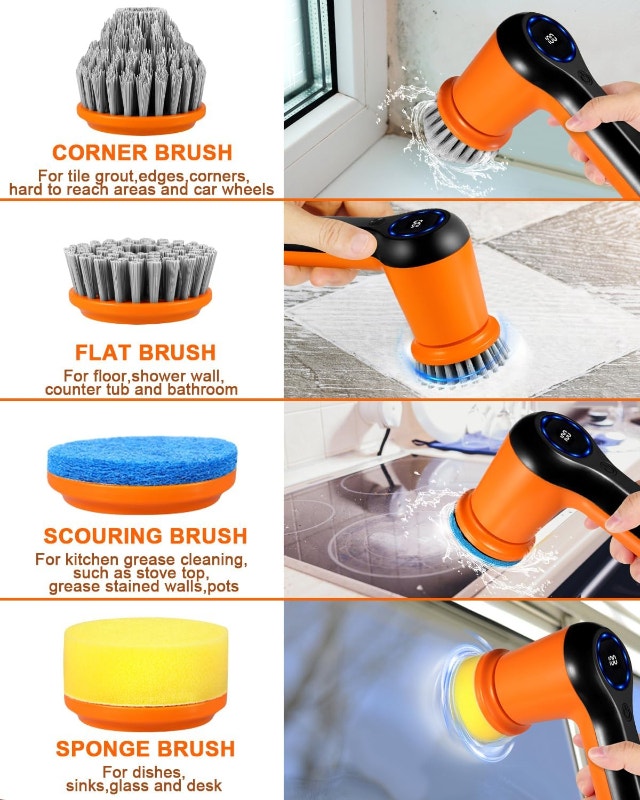 New Cordless Electric Spin Scrubber, Digital Display & 5 Heads - photo 2