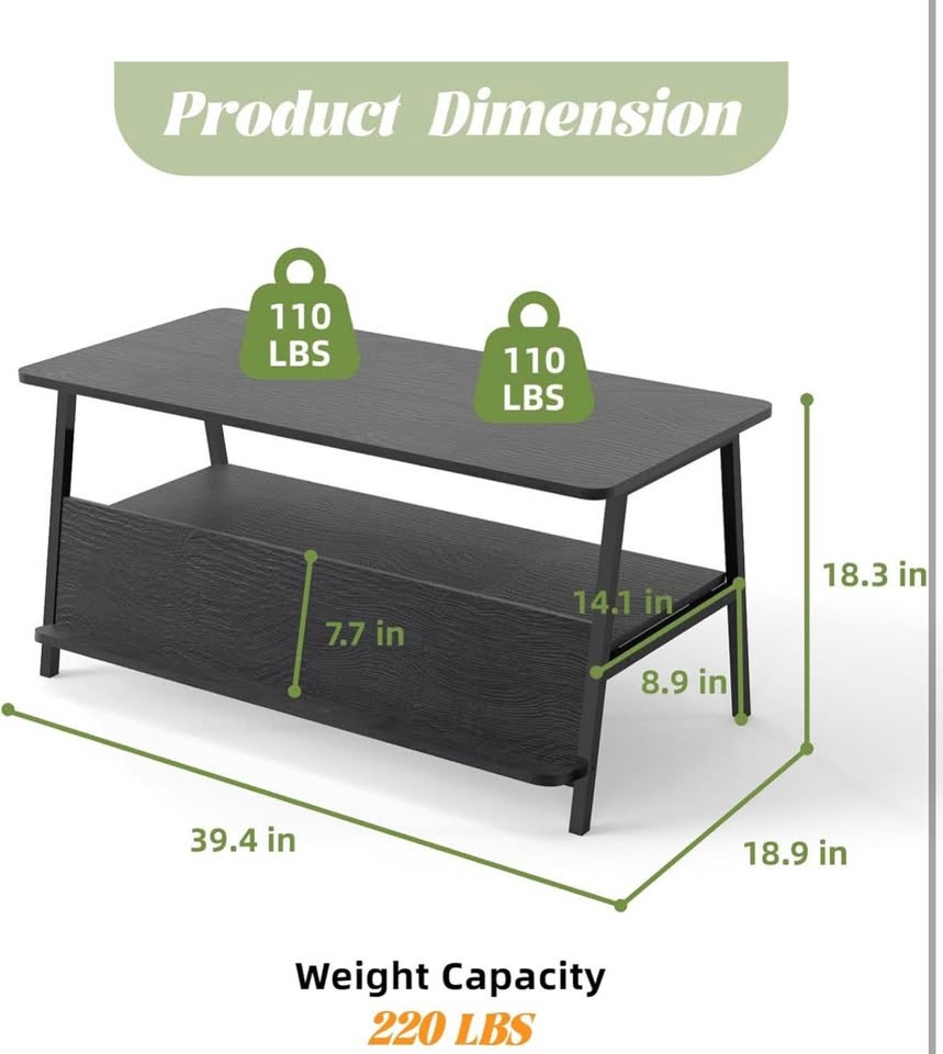 Black Coffee Table with Storage - photo 3