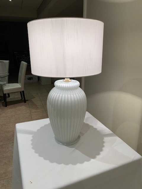 Vintage Mid Century Ribbed Glass Table Lamp - photo 5