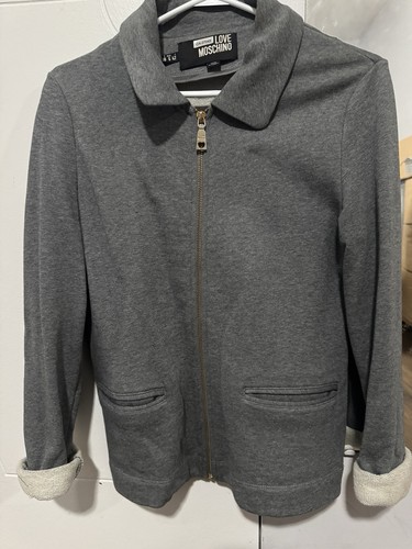 Moschino Charcoal Grey Zip-Up Women Jacket With Pockets - LOVE E