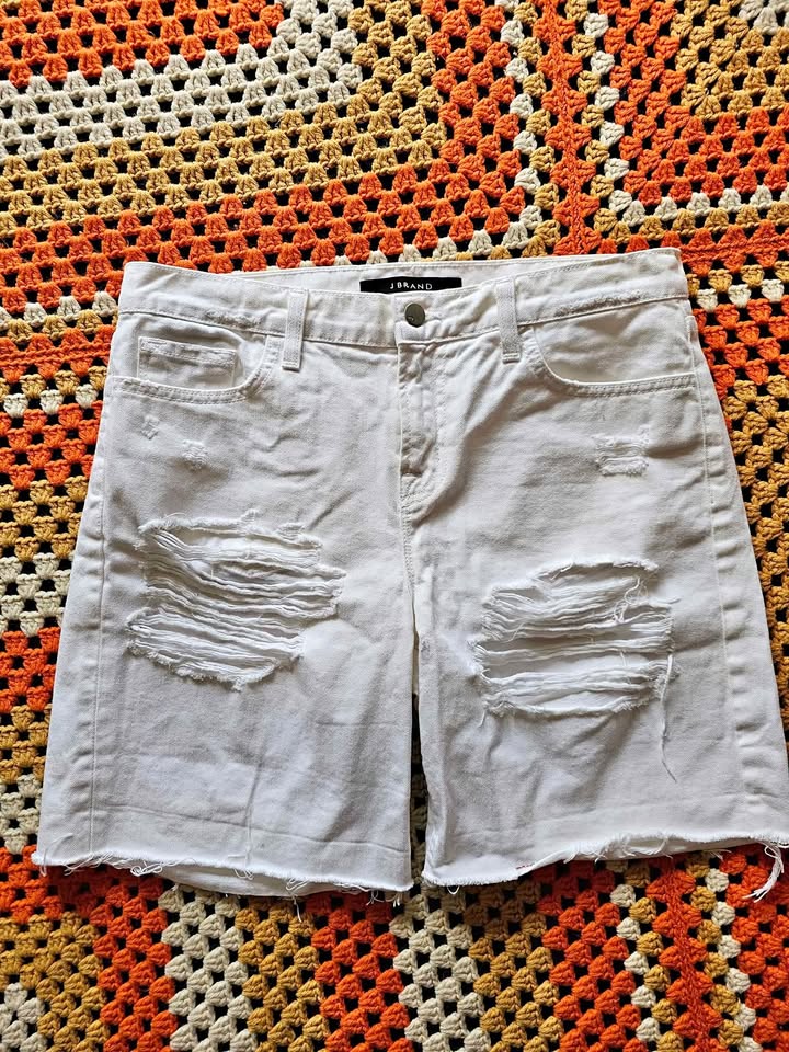 J Brand 27 White Distressed Denim Cutoff Shorts