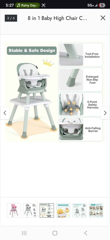 Adjustable Baby High Chair: 3-Position Tray - photo 3