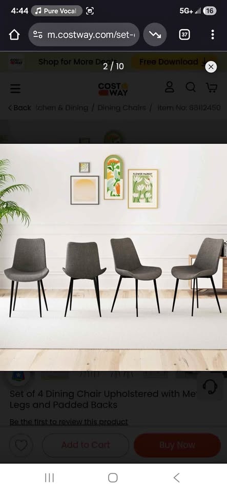 Grey Upholstered Dining Chairs - Set of 2