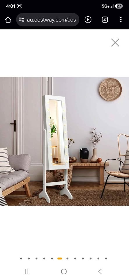 Standing Jewelry Armoire with 18 LED Lights and Mirror