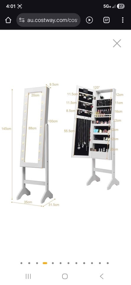 Standing Jewelry Armoire with 18 LED Lights and Mirror - photo 2