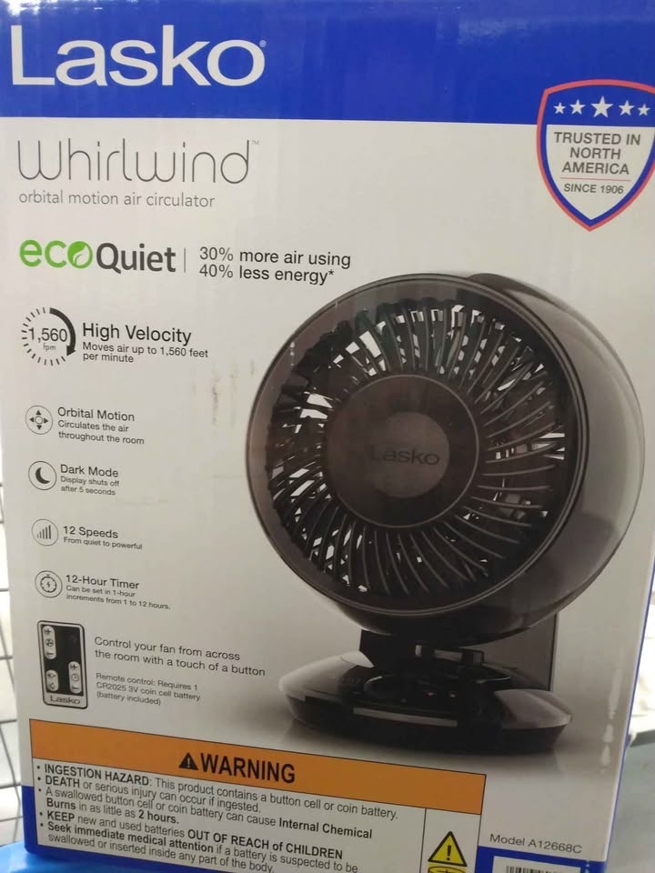 Brand New Lasko Whirlwind Orbital Air Circulator Ecoquiet Fan