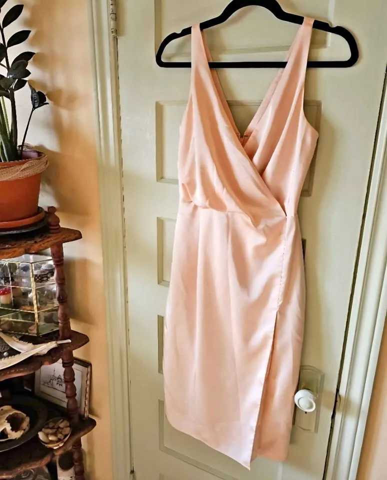 Size 0 Reiss Peach Satin Faux Wrap Dress thumbnail